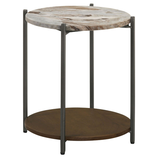 Bleskin - Round Accent Side Table With Shelf - White