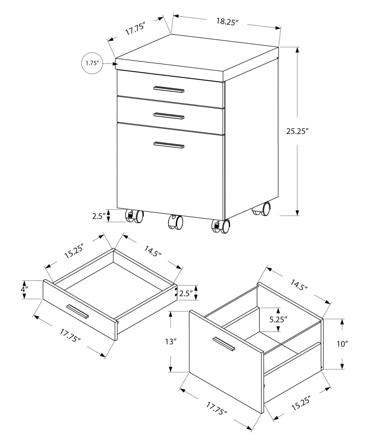 File Cabinet Rolling Mobile Storage Drawers Printer Stand For Office - Brown