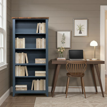 Nantucket - 5 Shelf Bookcase - Blue Denim / Whiskey