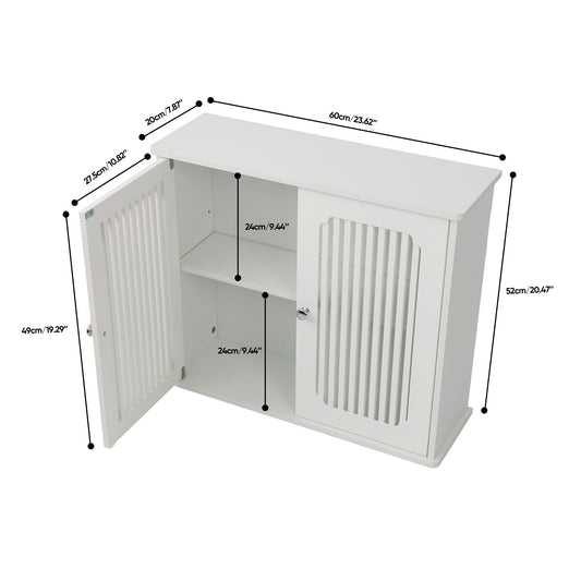 Louvered Double Door Wall Mounted Bathroom Cabinet - White