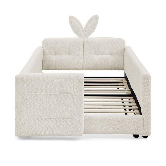 Cute Rabbit Ear Upholstered Platform Bed Frame With Safety Rail