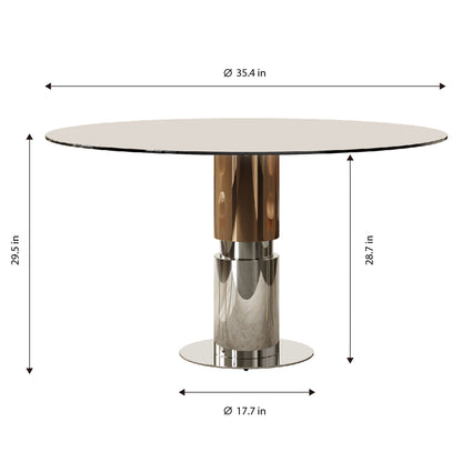 Round Dining Table / Tempered Glass Top - Brown