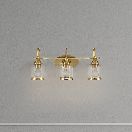 3 Lights Brush Vanity Light - Clear / Gold