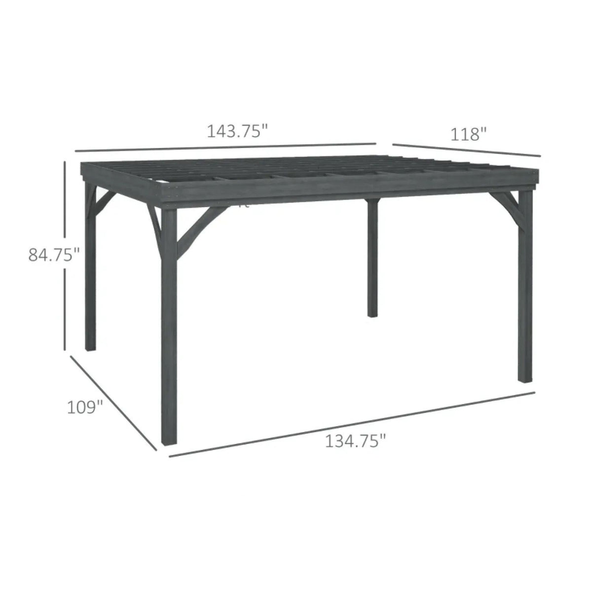 Patio Grape Vine Gazebo Outdoor Pergola With Open Roof For Climbing Plants - Gray