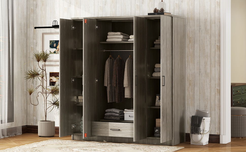 4 Door Wardrobe With 1 Drawer - Gray