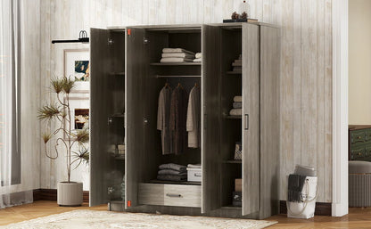 4 Door Wardrobe With 1 Drawer - Gray