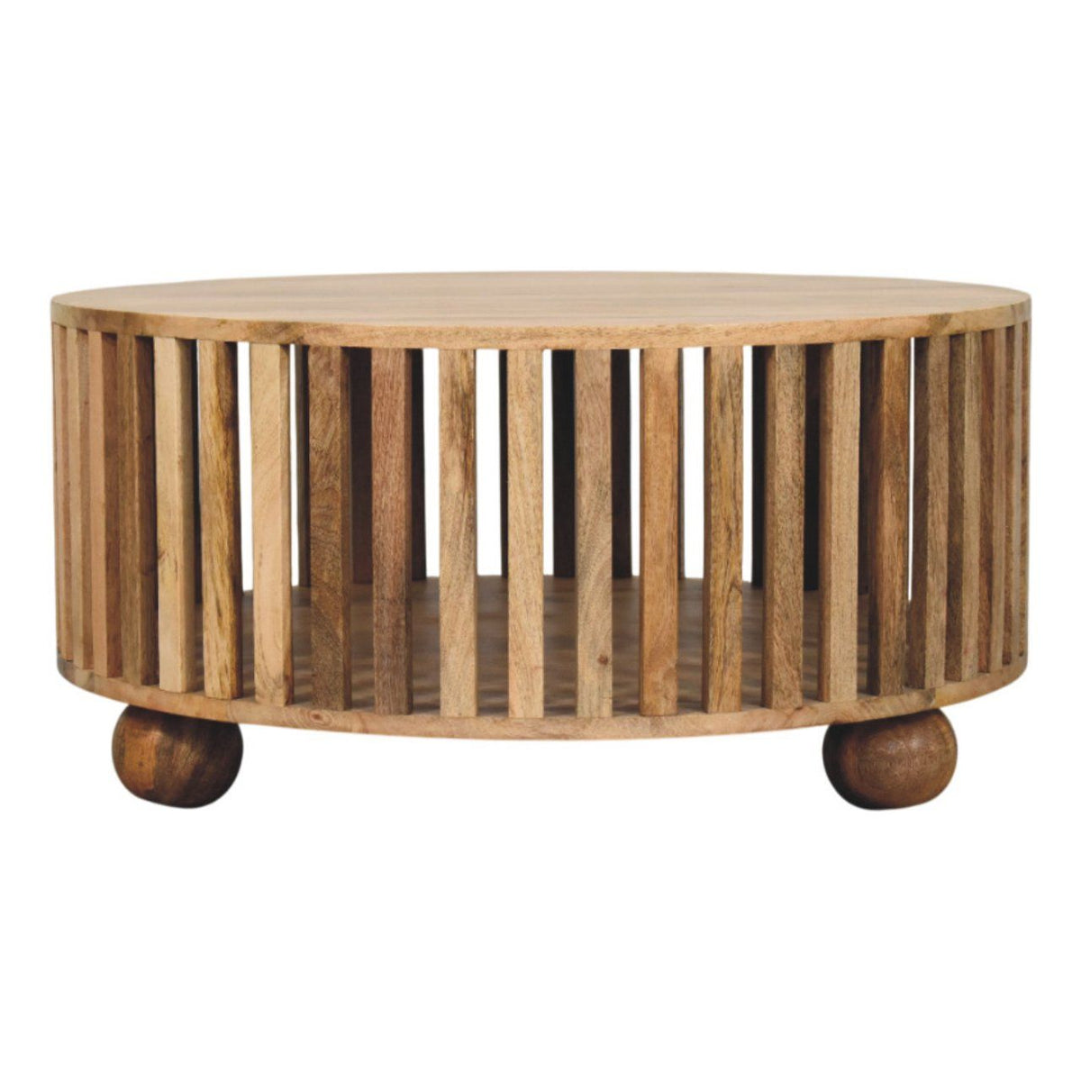 Slatted Round Coffee Table - Beige
