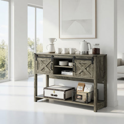 Farmhouse Entryway Table With Sliding Barn Door
