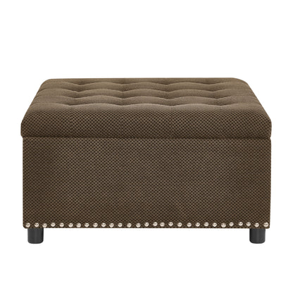 Square Tufted Storage Ottoman With Nailhead Trim