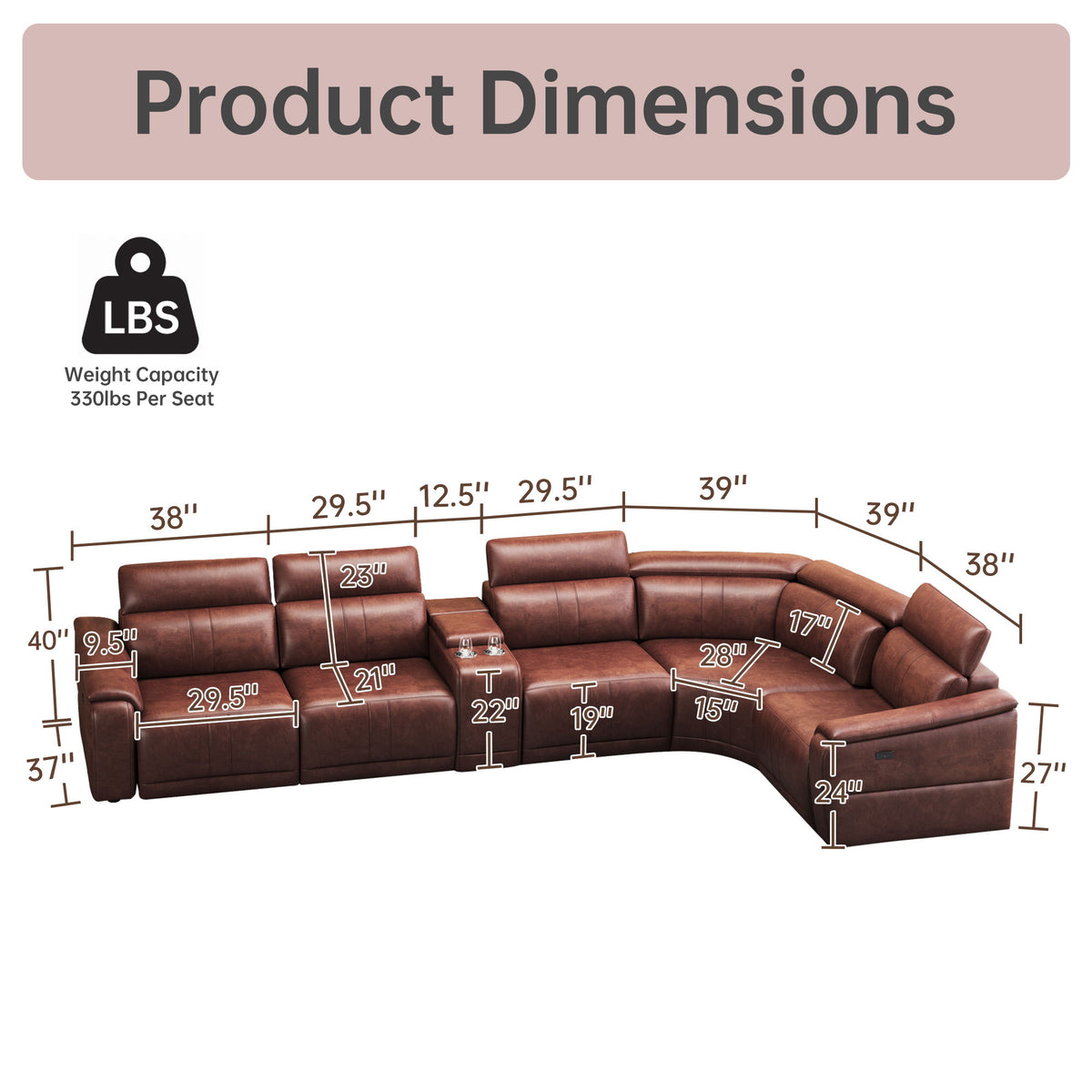 Modular Sofa Set With 2 Cup Holders, Sectional Living Room Furniture