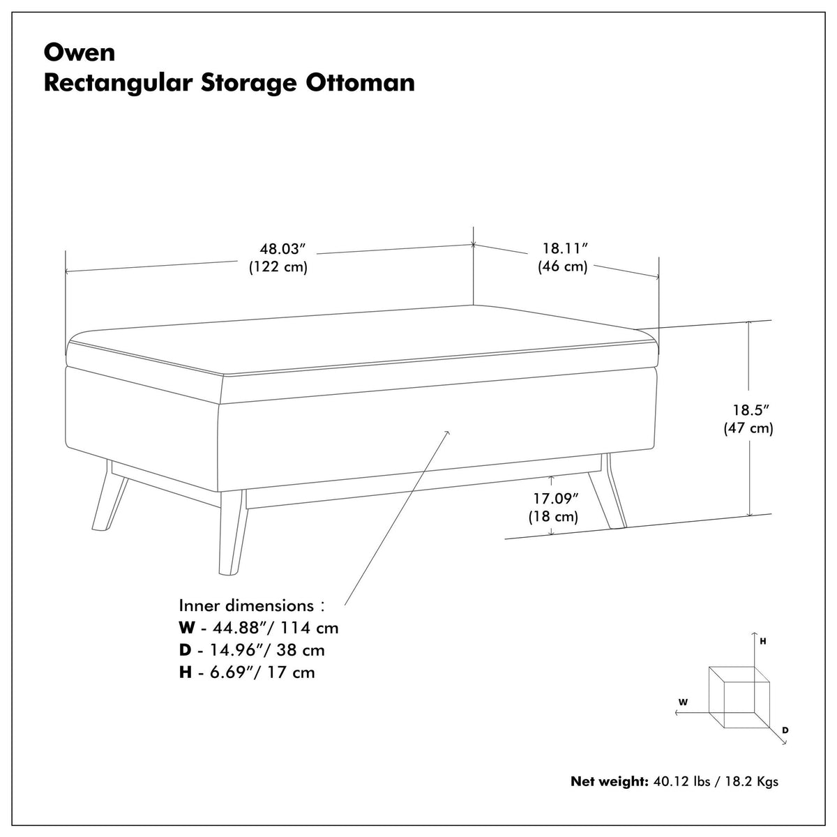 Owen - Rectangular Storage Ottoman - Midnight Black