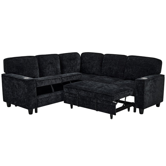L-Shaped Sofa With Pull Out Sofa Bed With USB