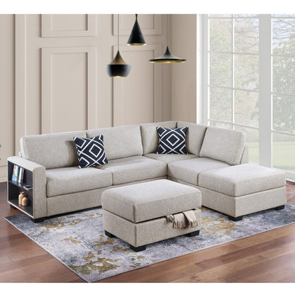 Reversible Sectional Sofa With Built In Shelf And Storage Ottoman, L - Shaped Living Room Furniture