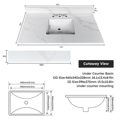 Bathroom Vanity Top With Undermount Sink, 3 Pre Drilled Holes