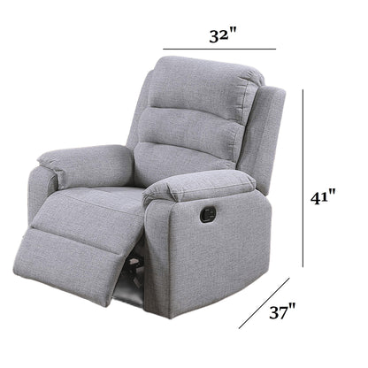 1 Piece Manual Recliner With Padded Seat And Backrest - Gray