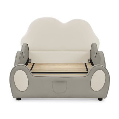 Cute Cloud Shape Bed With Guardrails Cartoon Design, Storage Pocket