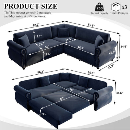 L-Shaped Sofa Couch With Pull-Out Bed