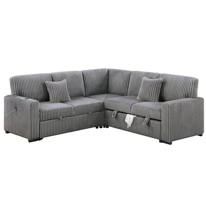 Convertible Sectional Upholstered Sleeper Sofa With Storage Chaise