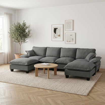 Modular Sectional Sofa With Movable Ottoman & Pillows