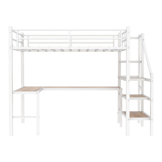 Loft Bed With L-Shaped Desk, Large Storage Space