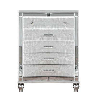 1 Piece Chest With 5 Drawers Snake Skin Bedroom Furniture - Silver