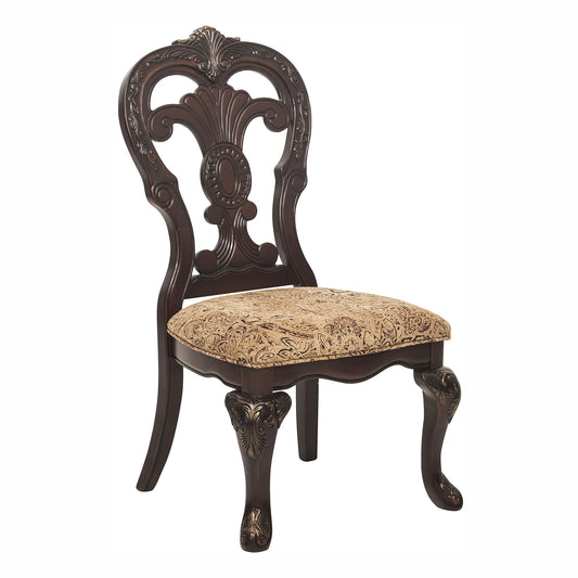 Elegant Style Beautiful Side Chairs 2 Piece Set Cherry With Tipping Fabric Upholstered Traditional Dining Furniture - Cherry