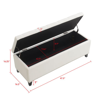 Button-Tufted Storage Ottoman With Safety Close Hinge