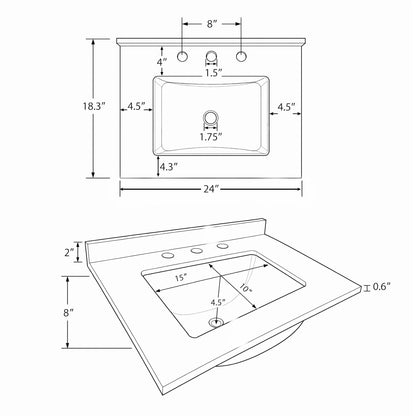Basin Sink, 0.6" Ultra Thin Profile, Triple Faucet Holes, Sink Only