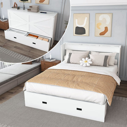 Full Murphy Bed With Storage Drawers, Charging Station, Foldable Panels, And Silent Swivel Wheels