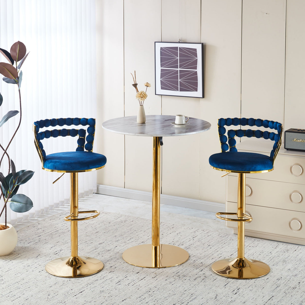 Modern Bar Chair With Iron Tube Legs, Soft Cushions And Comfortable Backrest (Set of 2)