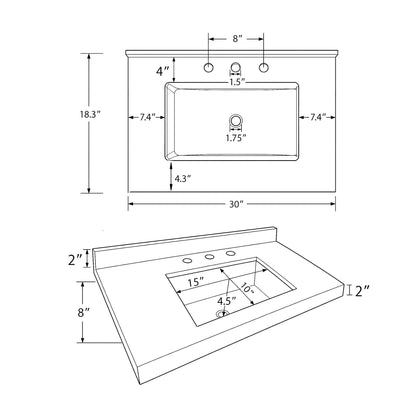 Basin Sink With 2" Thick Rim, Triple Faucet Holes, Sink Only