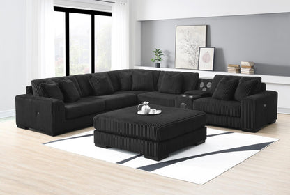 U242 - 7 Piece Sectional With Right Chaise (1 RAF Chaise + 3 Armless Chair + 1 LAF + 1 Wedge + 1 Console) - Without Ottoman - Black