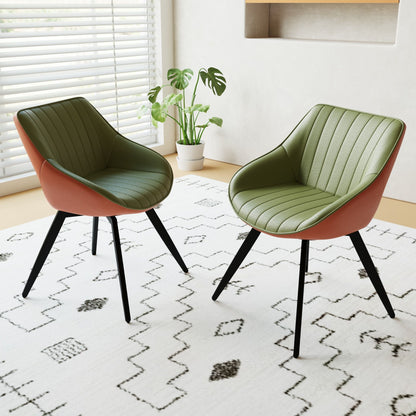 Medieval - Modern Kitchen Dining Chairs (Set of 2) With Black Metal Legs 360° Rotate - Green / Orange