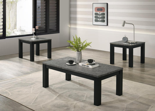 T230 - Melamine Top 3 Piece Table Set (Coffee And 2 End Tables) - Black / Gray