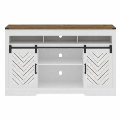 TV Stand With Sliding Barn Doors And Adjustable Storage - White / Oak