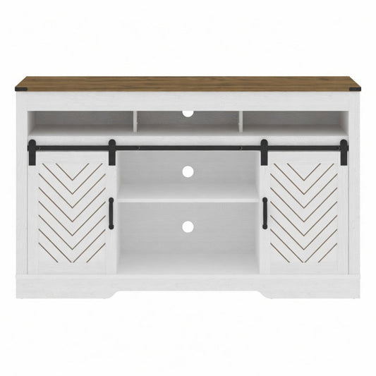 TV Stand With Sliding Barn Doors And Adjustable Storage - White / Oak
