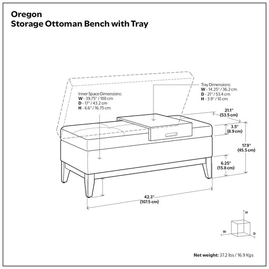 Oregon - Storage Ottoman Bench With Tray - Distressed Black