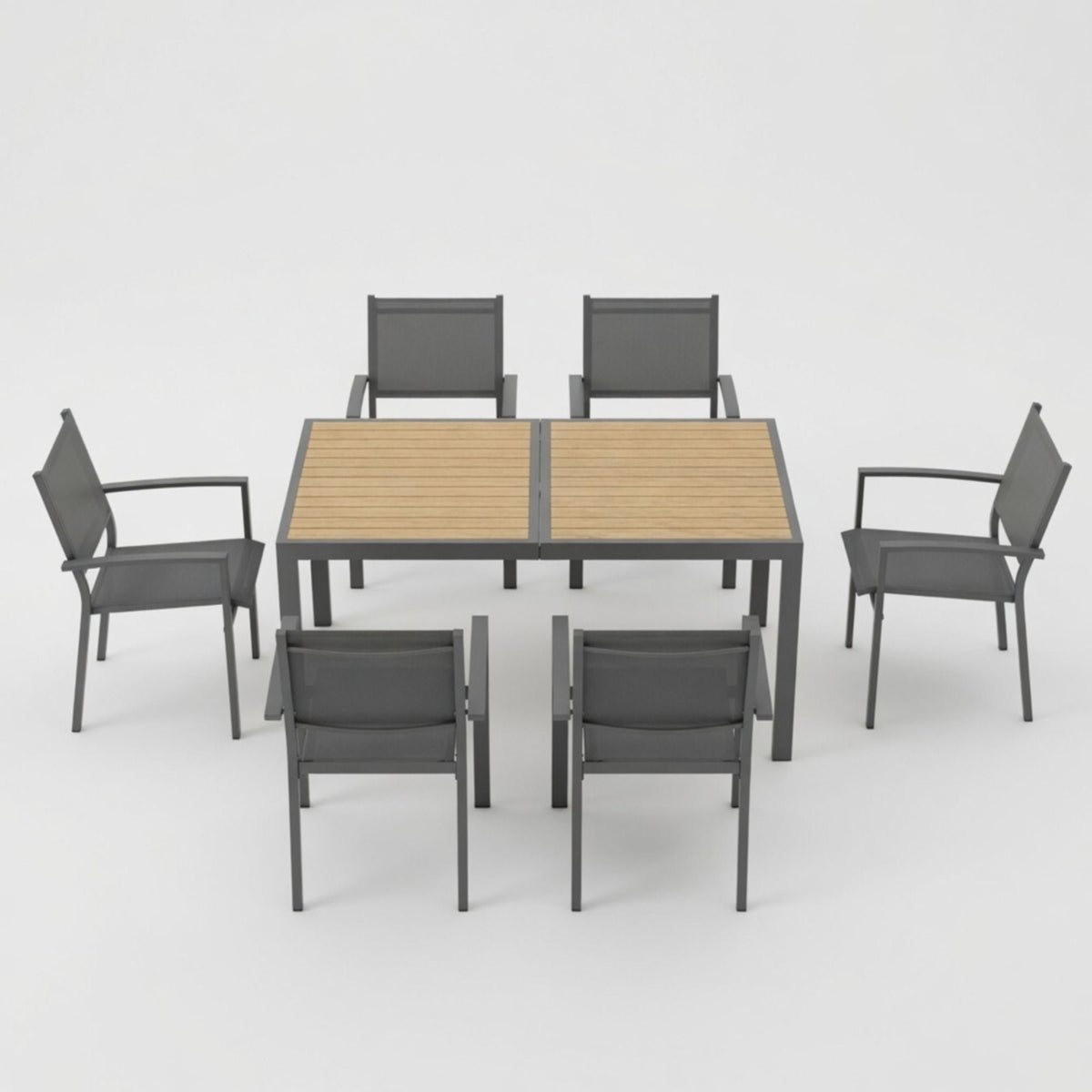 7 Piece Gray Patio Dining Set With Hdps Table And Textilene Chairs For Outdoor Use, Metal Furniture