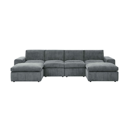 Upholstered Sectional With 2 Ottomans Living Room Seating - Dark Gray