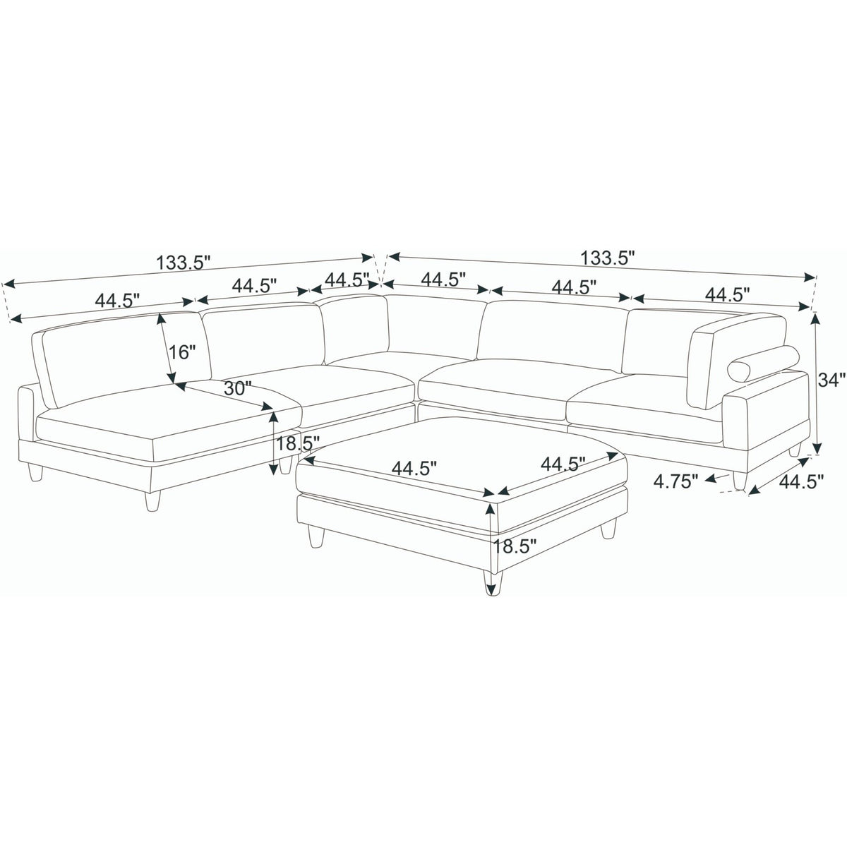 Modern Modular Sectional With Adjustable Back Support