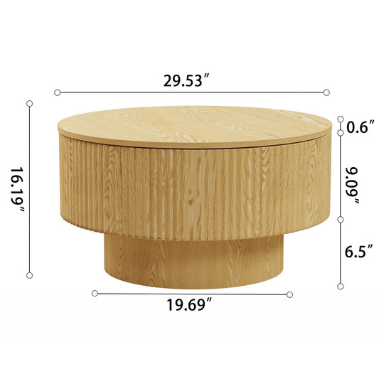 Modern Circular Coffee Table With Stripe Design And Storage Space