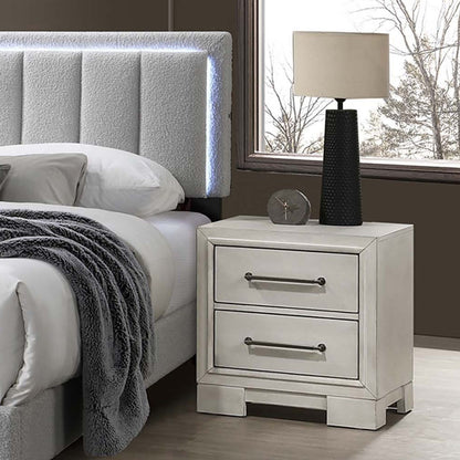 Nightstand With Square Legs And Sleek Handles - Antique White
