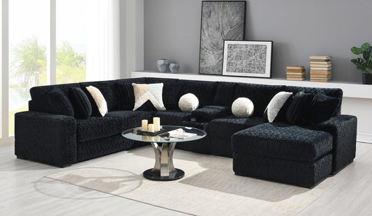 U281 - 6 Piece Sectional With Right Chaise (1 LAF + 1 Wedge + 2 Armless Chair + 1 Console + 1 RAF Chaise) - Black
