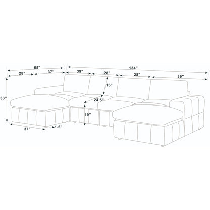 Upholstered Sectional With 2 Ottomans Living Room Seating - Dark Gray