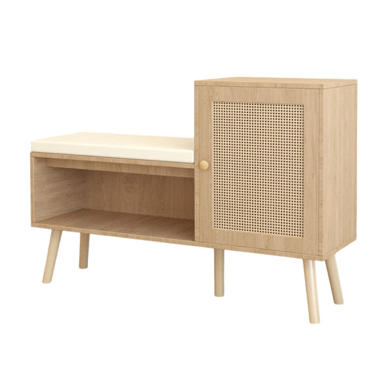 2 In 1 Shoe Storage Bench With Adjustable Shelves - Antique Natural / Rattan