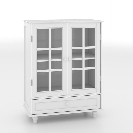 Minimalist Buffet Cabinet With Double Glass Doors And Drawer