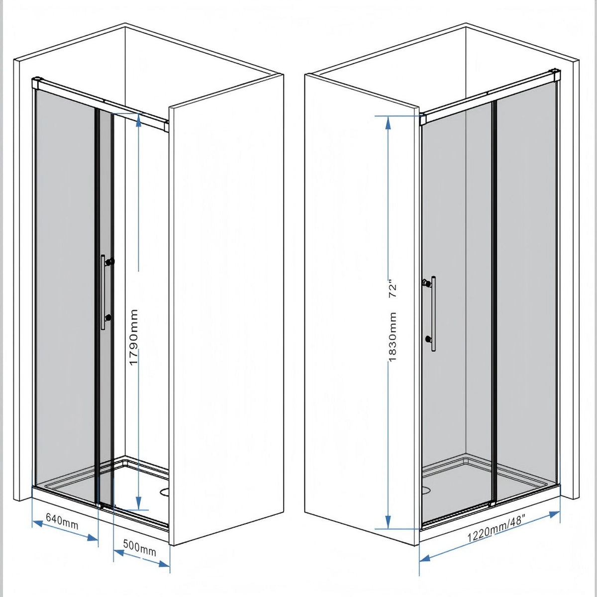 Frameless Single Sliding Shower Door With Handle
