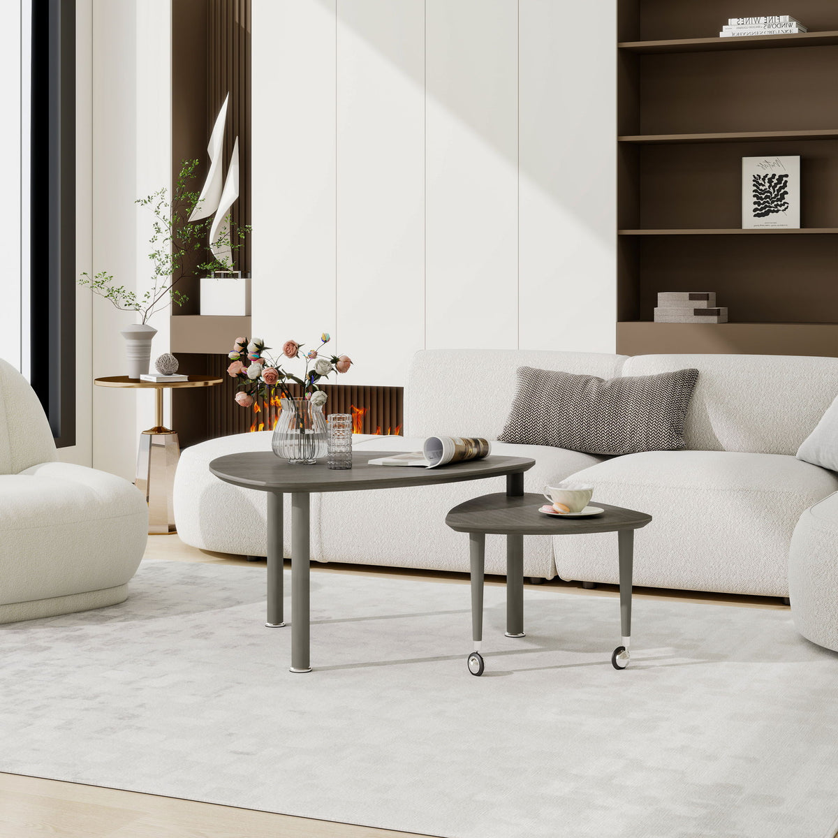 360 Degree Rotatable Coffee Table With Solid Legs