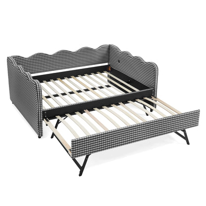 Gingham Daybed With USB Charging Port, Wave-Shaped Design
