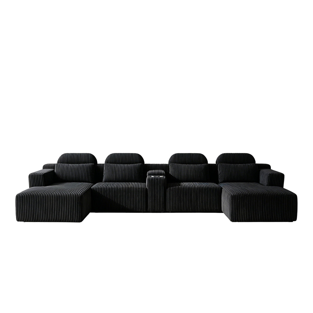 U-Shaped Sectional Sofa With Chaise Lounge And Cup Holders